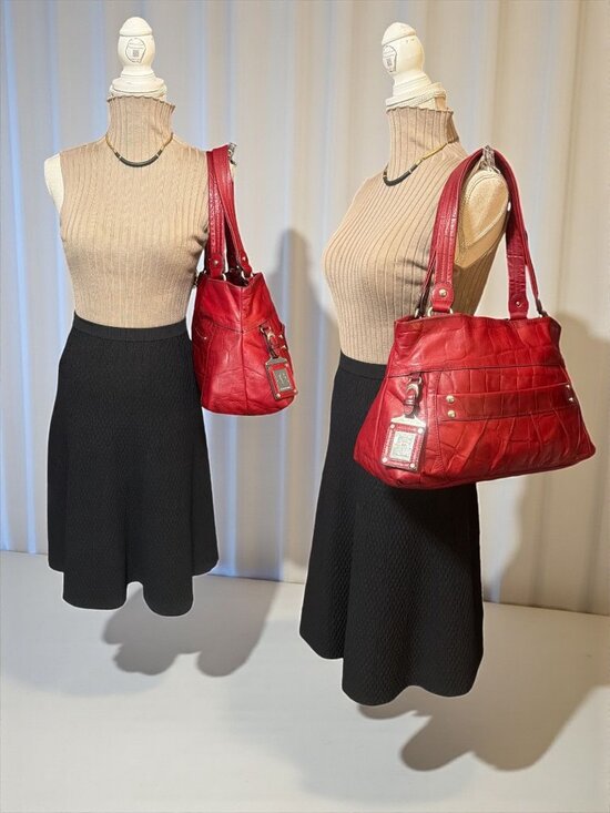 b. makowsky Handbags - B Makowsky Shoulder Bag A95523 Red Croc Embossed Leather Hobo Satchel +Bag Charm